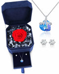 IMMORROSA Preserved Rose 925 Sterling Silver Austrian Crystal Necklace Earrings by Deal US
