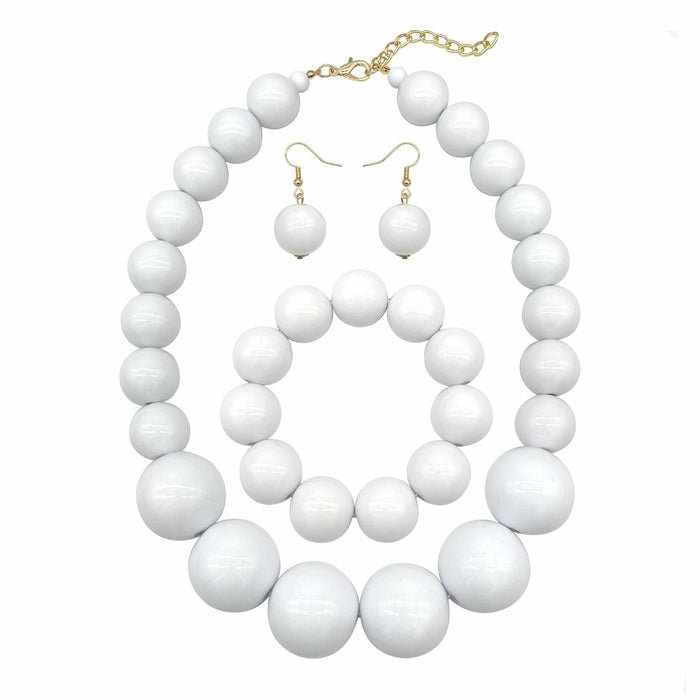 [Like New] JHWZAIY White Acrylic Beaded Necklace Chunky Statement 02 Set by Deal US