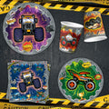 [Like New] VIZOZEN Truck Birthday Party Supplies Tablecloth Banner Plates Napkins Cups by Deal US