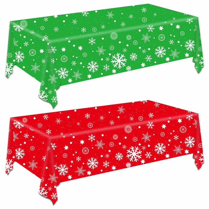 FZR Legend 2Pack Christmas Tablecloth Plastic Snowflake Red Green by Deal US