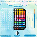 48 Color Solid Watercolor Paint Set with 3 Brushes for Kids & Artists by Deal US