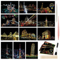 MIASTAR Scratch Art Paper Rainbow Night View Building Series 7.9x5.5 12 Sheets by Deal US