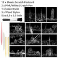 MIASTAR Scratch Art Paper Rainbow Night View Building Series 7.9x5.5 12 Sheets by Deal US