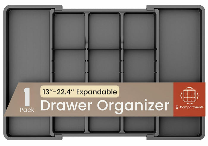 BAKKENMASTER Expandable Utensil Drawer Organizer 13-22.4" Black 5 Compartment by Deal US