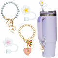 veluvonas Stanley Cup Straw Cover 30&40oz 10mm 2PCS + Letter A Charms by Deal US