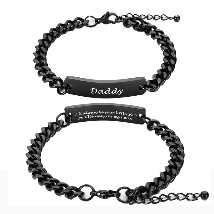 Huiuy Engraved DAD Stainless Steel Link Bracelet Black 9 Inch by Deal US
