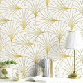 Safiyya Peel & Stick Wallpaper 393x17.3in Gold White Geometric Stripe Vinyl by Deal US