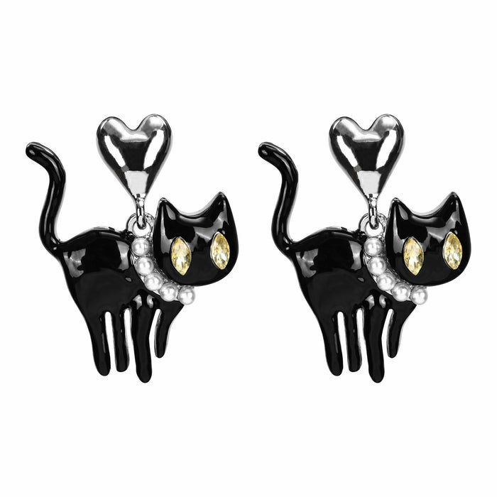 OFGOT7 Black Cat Halloween Pearl Dangle Earrings Metal Jewelry for Women by Deal US