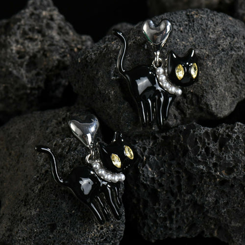 OFGOT7 Black Cat Halloween Pearl Dangle Earrings Metal Jewelry for Women by Deal US
