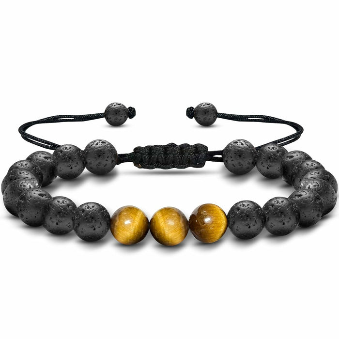 M SHUYUN Tiger Eye Men's Adjustable 8mm Beaded Lava Rock Bracelet by Deal US