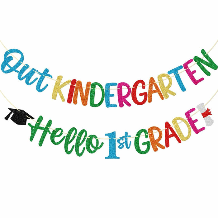 Firefairy Kindergarten Graduation Banner Pre-strung Colorful Glitter Cardstock by Deal US