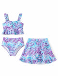 PATPAT Girls 3pcs Swimsuit Set Floral Bikini w/ Cover Up Skirt 7-8Y Blue by Deal US