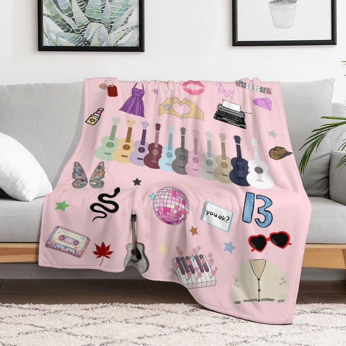 Levionys Music Fans Print Fleece Blanket Pink Purple 50x60 Flannel by Deal US