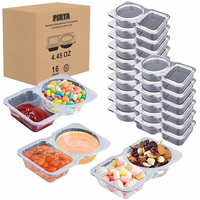 Double Compartment Condiment Containers with Lids 16 PCS Plastic Reusable by Deal US