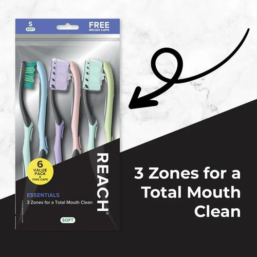 Reach Essentials Toothbrush Soft Bristles Contoured Handle Tongue Scraper 6Count by Deal US
