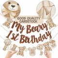 CANDY CHEF My Beary 1st Birthday Banner Set 3Pcs Brown Glitter Animals by Deal US