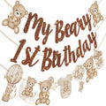 CANDY CHEF My Beary 1st Birthday Banner Set 3Pcs Brown Glitter Animals by Deal US