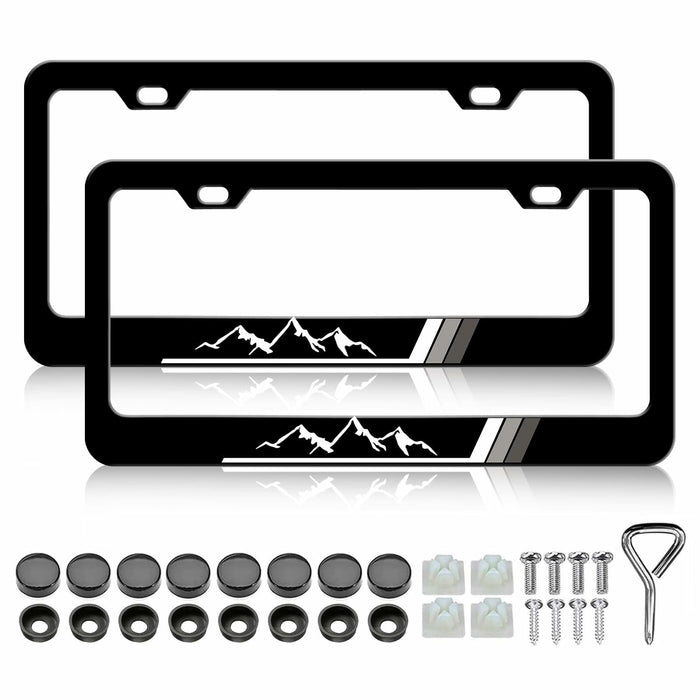 2PCS Tri-Color Mountain License Plate Frames Stainless Steel White Gray by Deal US