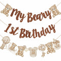 CANDY CHEF My Beary 1st Birthday Banner Set 3Pcs Brown Glitter Animals by Deal US