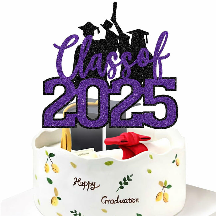 RLXPT Class of 2025 Cake Topper Congrats Grad Black Purple Glitter Foil by Deal US