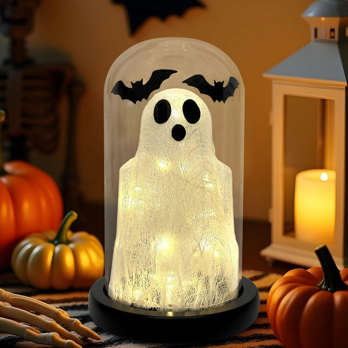 DAZONGE Lighted Ghost in Glass Dome Cloche Halloween Decor Indoor Black White by Deal US