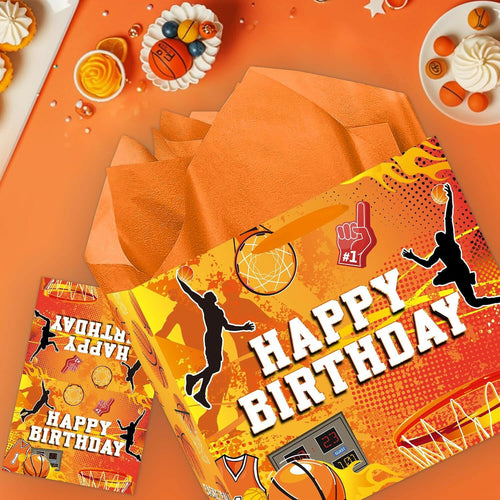 SolarGlory Orange Basketball Gift Bag Large with Handles Tissue Paper Card by Deal US