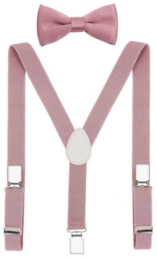 Pzle Boys' Bow Tie and Suspenders Set Adjustable Elastic 30 Inches Blush Pink by Deal US