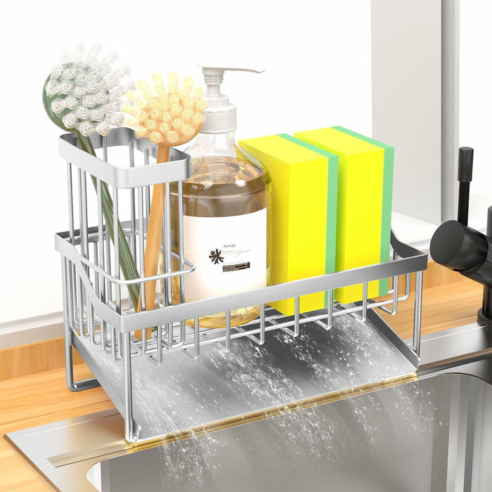 Vanwood Kitchen Sink Caddy Sponge & Brush Holder Stainless Steel Silver by Deal US
