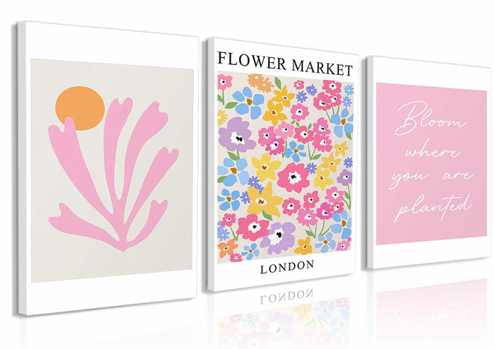 NOSUO Pink Wall Art Set of 3 Matisse Flowers Vintage Canvas 12x16 Inch Framed by Deal US