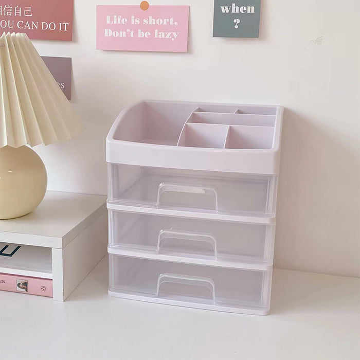[Like New] JDEFARF Clear Desktop Storage Organizer 3 Drawers Transparent Makeup Box by Deal US