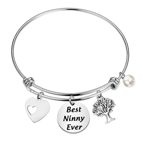 FEELMEM Best Ninny Ever Family Tree Bracelet Stainless Steel Box Chain by Deal US