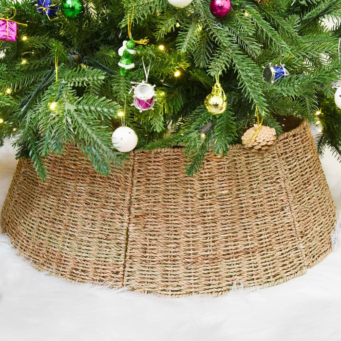 Rocinha Rattan Christmas Tree Collar 26" Rustic Farmhouse Style Seagrass Large by Deal US