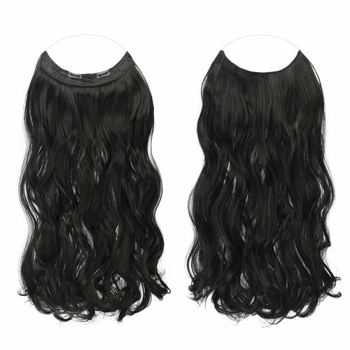 FESHFEN Invisible Wire Hair Extensions 20" Long Wavy Synthetic Black by Deal US