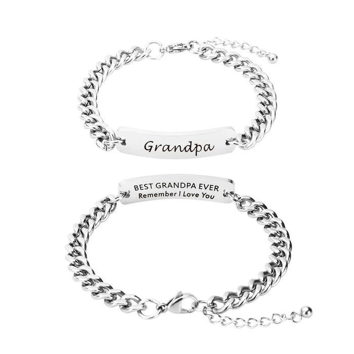 Huiuy Engraved DAD Stainless Steel Link Bracelet Silver 9 Inch by Deal US