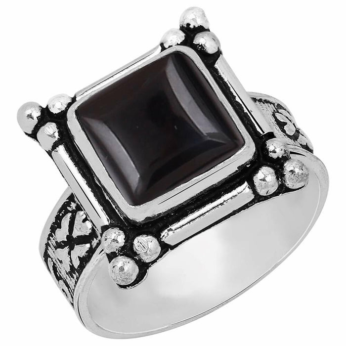 Natural Black Onyx 925 Silver Plated Ring Black Stone Size 5 by Deal US