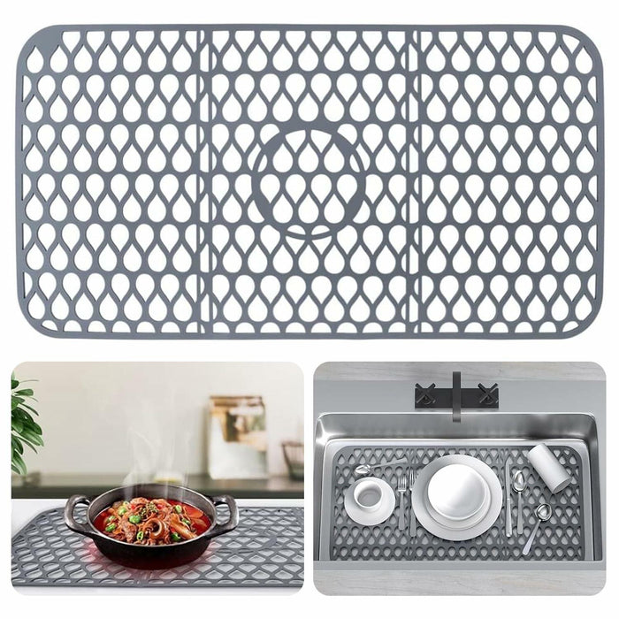 YIRAYUETT Silicone Non-Slip Kitchen Sink Grid Mat 25.9x13.7 Gray by Deal US