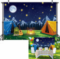 PGSWEER Camping Backdrop 7x5FT Blue Crepe Paper Campfire Mountain Banner by Deal US