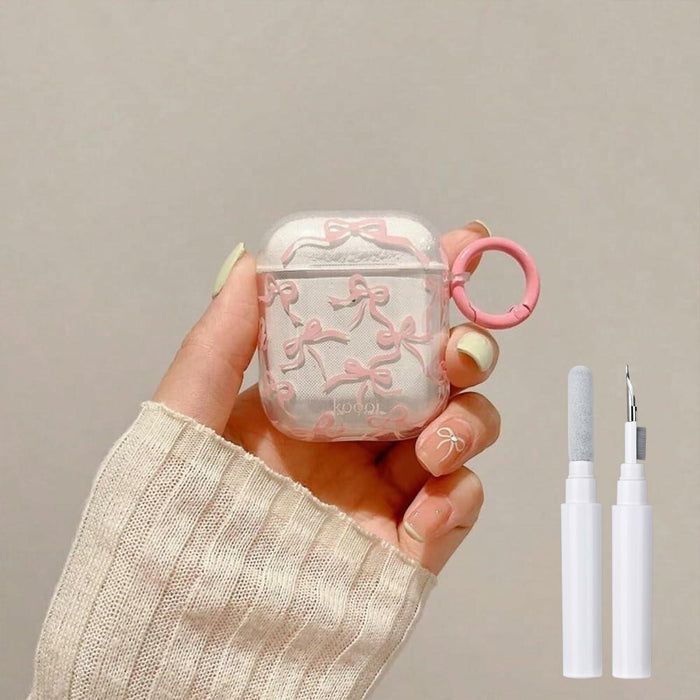 Reownest AirPods Pro 2 Case Soft Clear Bow Pattern Shockproof Keychain Cover by Deal US