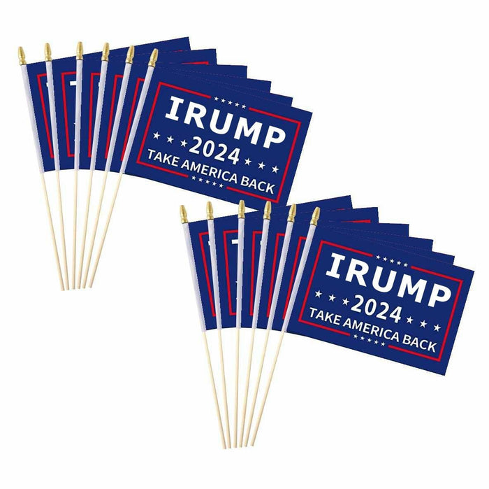 Fisottey Irump 2024 Flags 12 Pack 5x8 Inch Small Wooden Stick Multicolor by Deal US