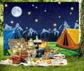 PGSWEER Camping Backdrop 7x5FT Blue Crepe Paper Campfire Mountain Banner by Deal US