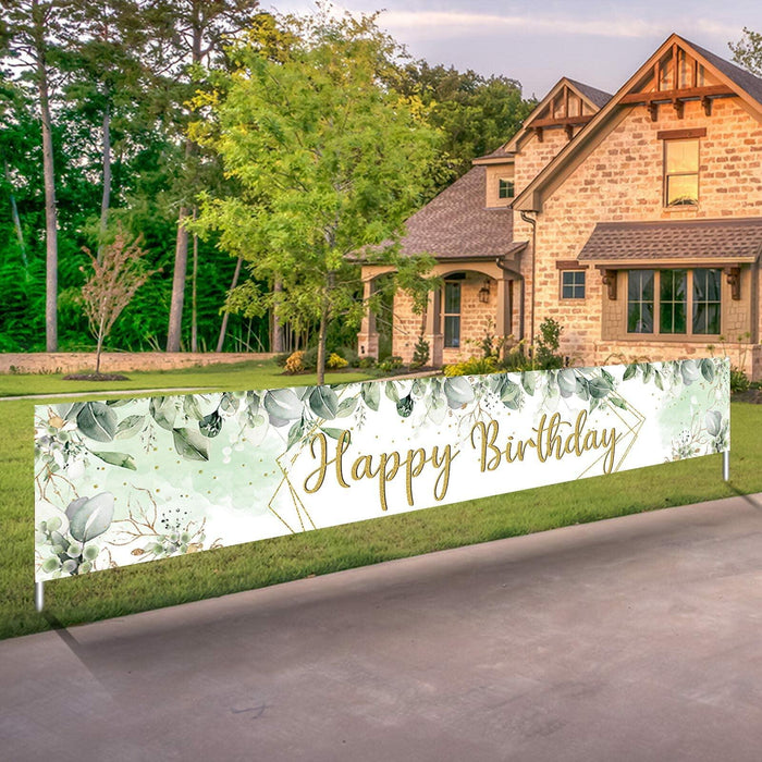 VOUORON Happy Birthday Banner 118in x 20in Greenery Succulent Eucalyptus by Deal US