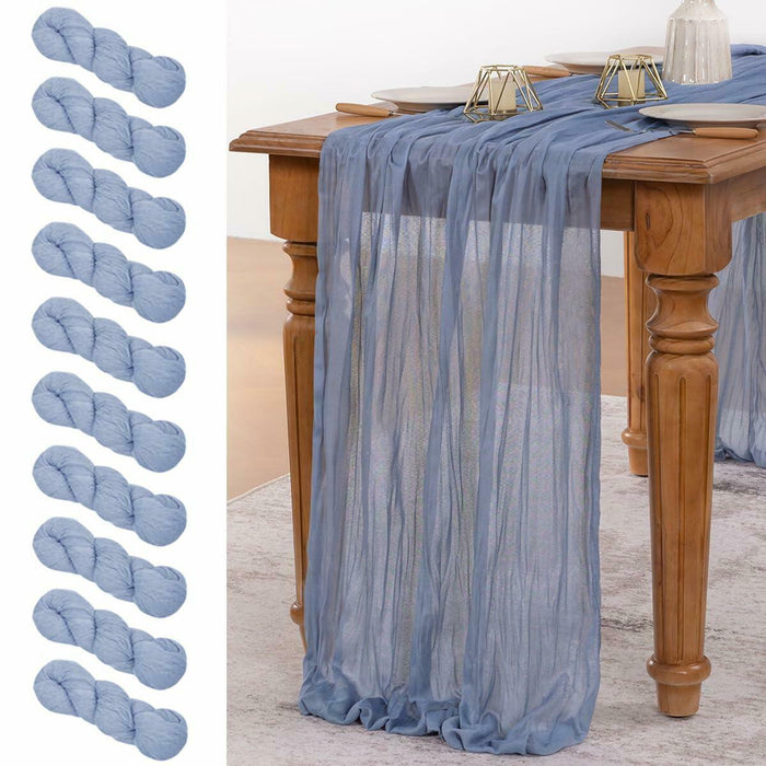 [Like New] MLMW 10 Pack Dusty Blue Cheesecloth Table Runner 160in Boho Gauze Rustic by Deal US