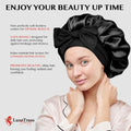 LuxeTress Black Satin Hair Bonnet Double-Layered Adjustable Black by Deal US