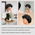 LuxeTress Black Satin Hair Bonnet Double-Layered Adjustable Black by Deal US
