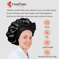 LuxeTress Black Satin Hair Bonnet Double-Layered Adjustable Black by Deal US