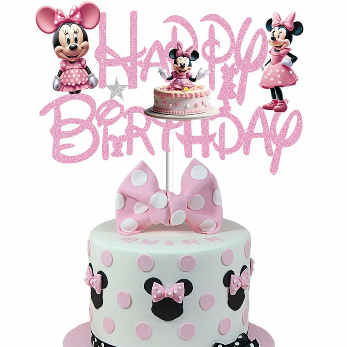 huizebaozhuang Pink Mouse Cake Topper Glitter Double-Sided Birthday Party by Deal US
