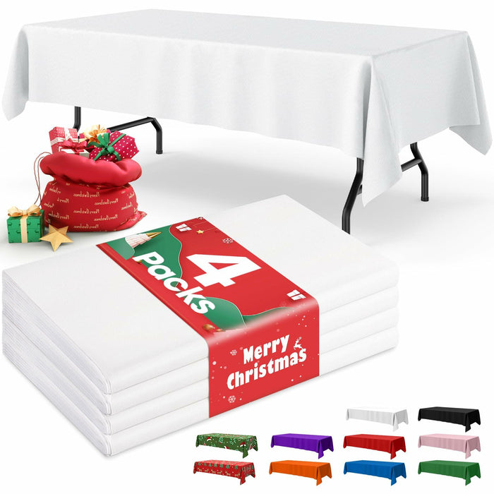 Niuara White Plastic Table Cloth 54x108in Rectangle 4 Pack Waterproof by Deal US