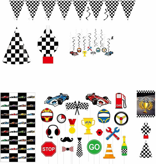 Race Car Party Supplies Set for 30 Kids Hats Bags Banners Swirls Backdrop by Deal US