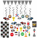 Race Car Party Supplies Set for 30 Kids Hats Bags Banners Swirls Backdrop by Deal US