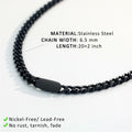 WINFY Cuban Link Necklace Men 6.5mm 18+2in Stainless Steel Black by Deal US